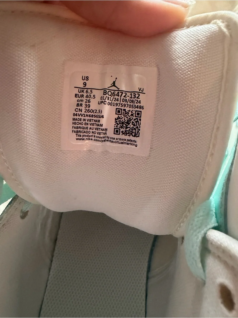 Nike Air Jordan High Top Sneakers in Mint Green & White